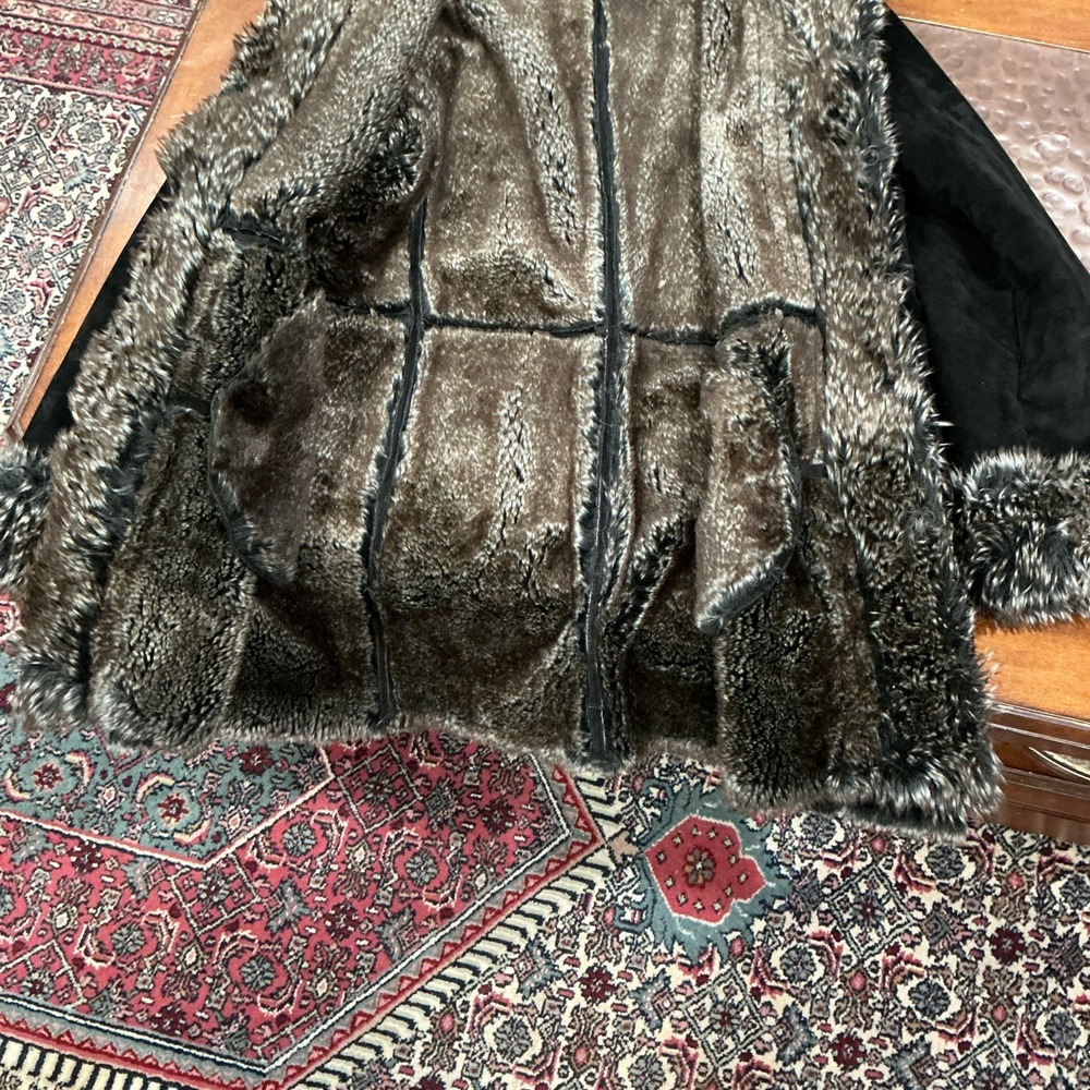 LNR Penny Lane Style Real Suede Leather, Faux Fur Coat, Black, XL, EUC - Picture 7 of 11